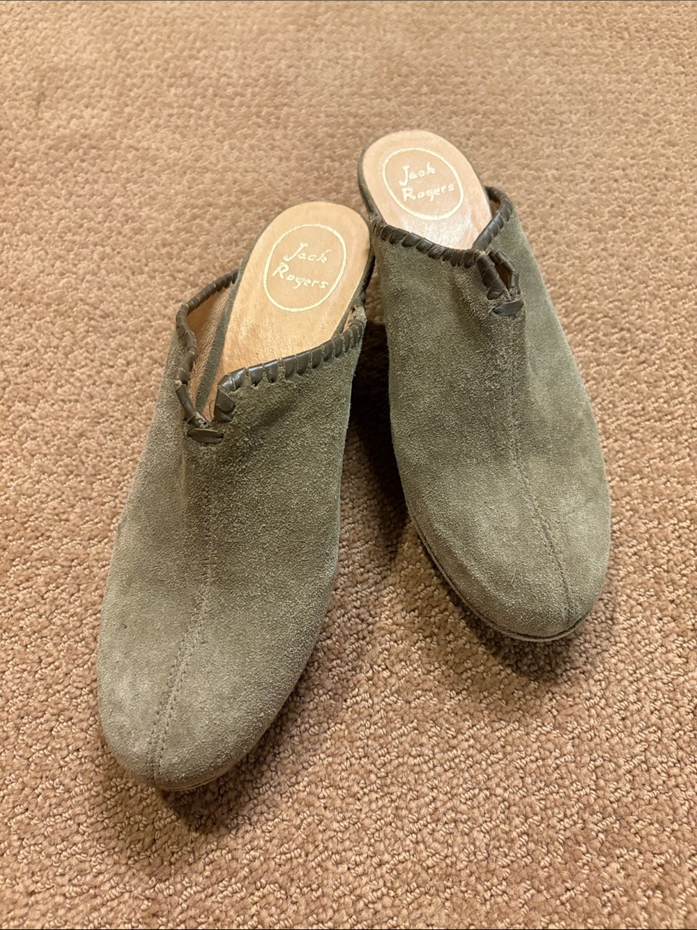 Jack Rogers Olive Green Suede Slip-On Mules